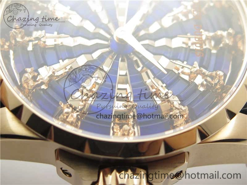 Excalibur Knights of the Round Table II RG ZZF Blue Gold Crystal Dial on Black Leather Strap MIYOTA 8215