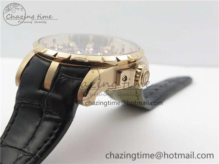 Excalibur Knights of the Round Table II RG ZZF Blue Gold Crystal Dial on Black Leather Strap MIYOTA 8215