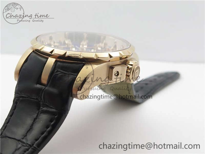 Excalibur Knights of the Round Table II RG ZZF Blue Gold Crystal Dial on Black Leather Strap MIYOTA 8215