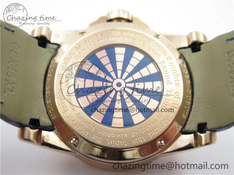Excalibur Knights of the Round Table II RG ZZF Blue Gold Crystal Dial on Black Leather Strap MIYOTA 8215