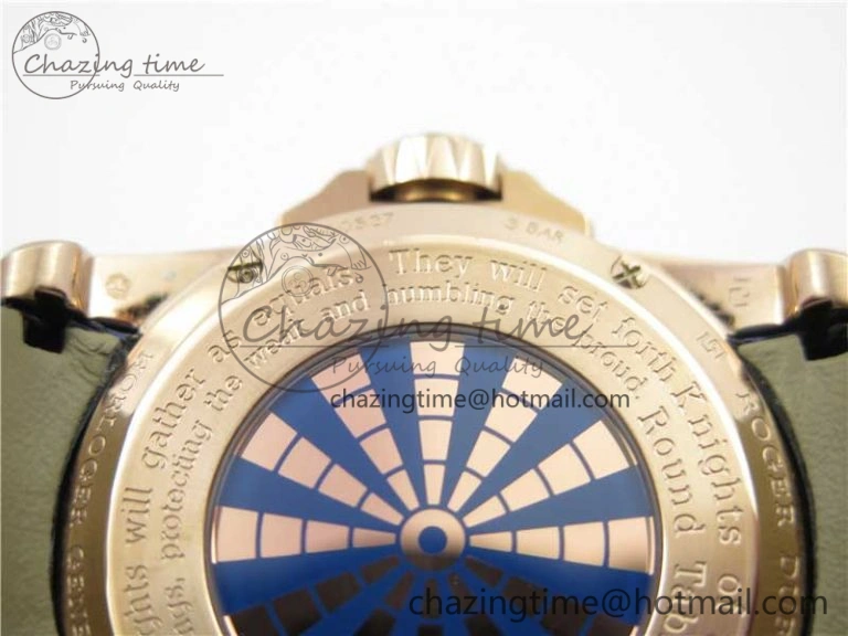 Excalibur Knights of the Round Table II RG ZZF Blue Gold Crystal Dial on Black Leather Strap MIYOTA 8215