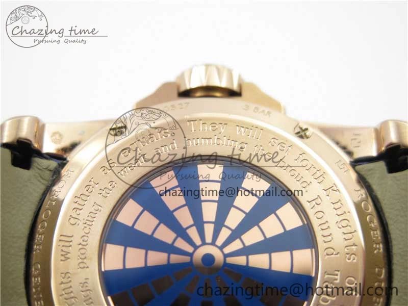 Excalibur Knights of the Round Table II RG ZZF Blue Gold Crystal Dial on Black Leather Strap MIYOTA 8215
