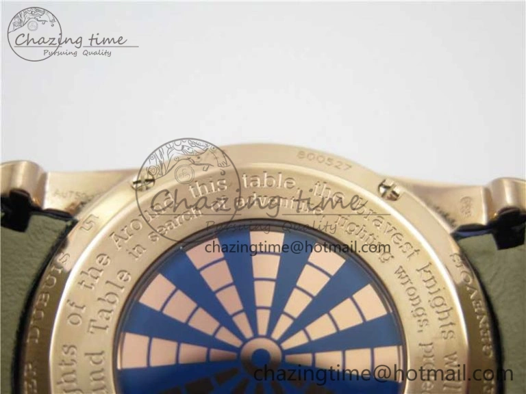 Excalibur Knights of the Round Table II RG ZZF Blue Gold Crystal Dial on Black Leather Strap MIYOTA 8215