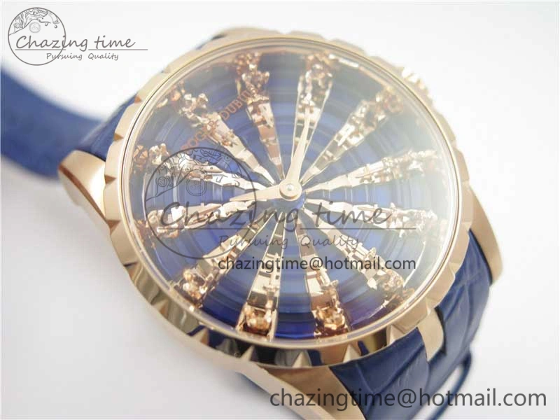 Excalibur Knights of the Round Table II RG ZZF Blue Gold Crystal Dial on Black Leather Strap MIYOTA 8215