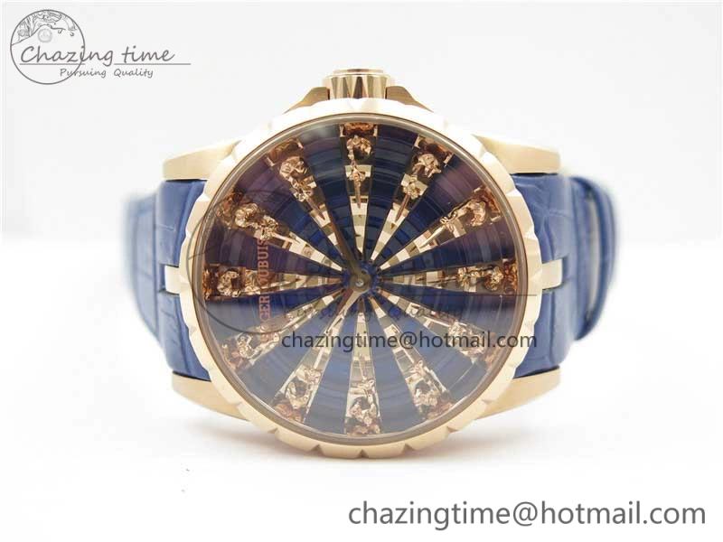 Excalibur Knights of the Round Table II RG ZZF Blue Gold Crystal Dial on Black Leather Strap MIYOTA 8215
