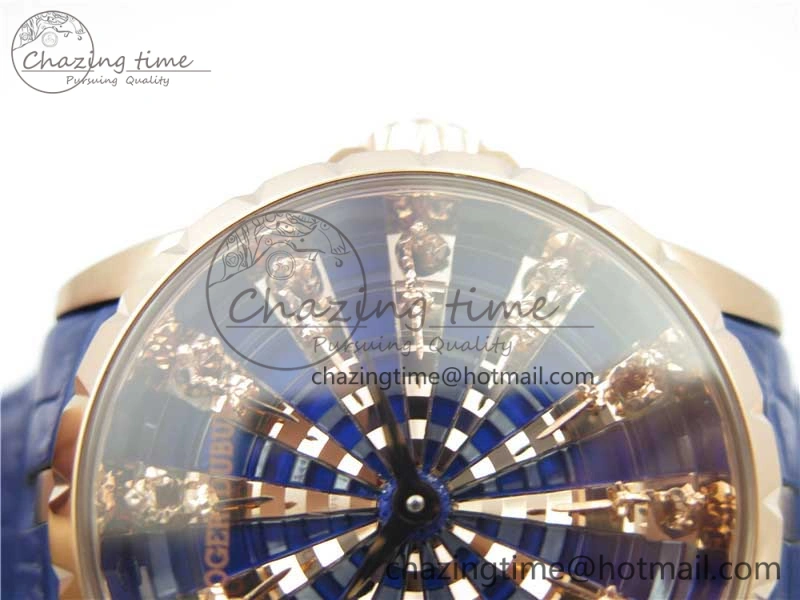 Excalibur Knights of the Round Table II RG ZZF Blue Gold Crystal Dial on Black Leather Strap MIYOTA 8215