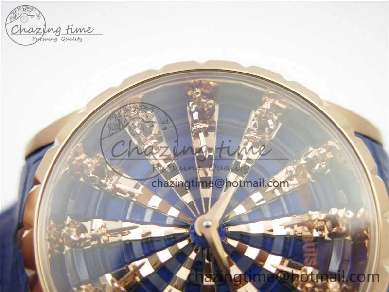 Excalibur Knights of the Round Table II RG ZZF Blue Gold Crystal Dial on Black Leather Strap MIYOTA 8215