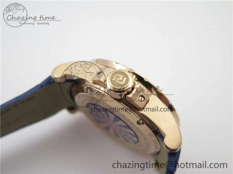Excalibur Knights of the Round Table II RG ZZF Blue Gold Crystal Dial on Black Leather Strap MIYOTA 8215