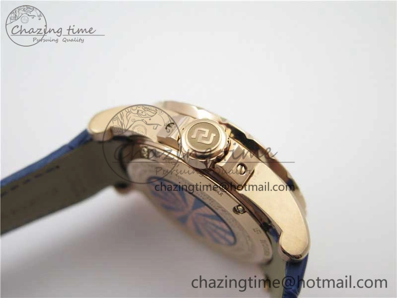 Excalibur Knights of the Round Table II RG ZZF Blue Gold Crystal Dial on Black Leather Strap MIYOTA 8215