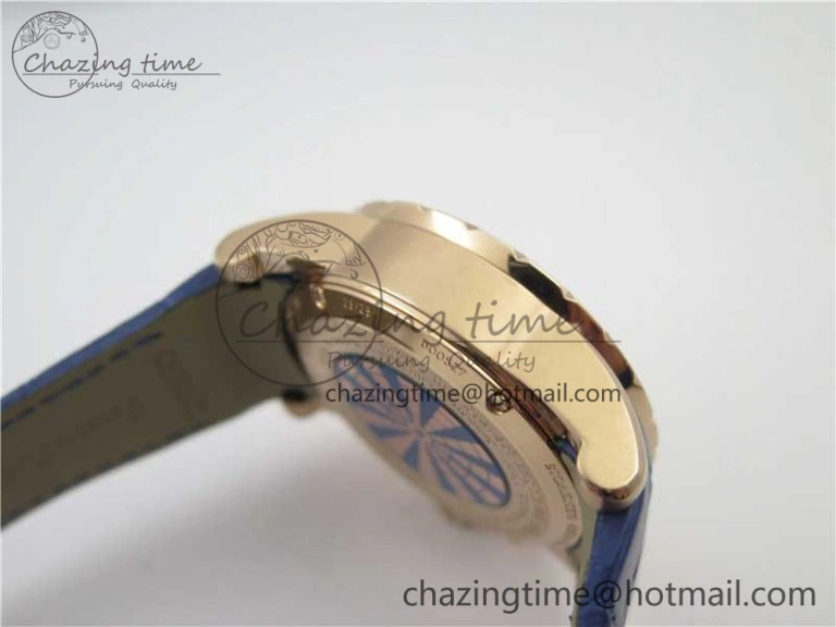 Excalibur Knights of the Round Table II RG ZZF Blue Gold Crystal Dial on Black Leather Strap MIYOTA 8215