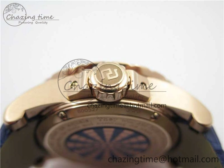 Excalibur Knights of the Round Table II RG ZZF Blue Gold Crystal Dial on Black Leather Strap MIYOTA 8215