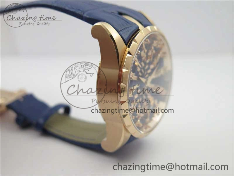 Excalibur Knights of the Round Table II RG ZZF Blue Gold Crystal Dial on Black Leather Strap MIYOTA 8215