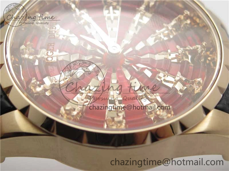 Excalibur Knights of the Round Table II RG ZZF Red Gold Crystal Dial on Black Leather Strap MIYOTA 8215