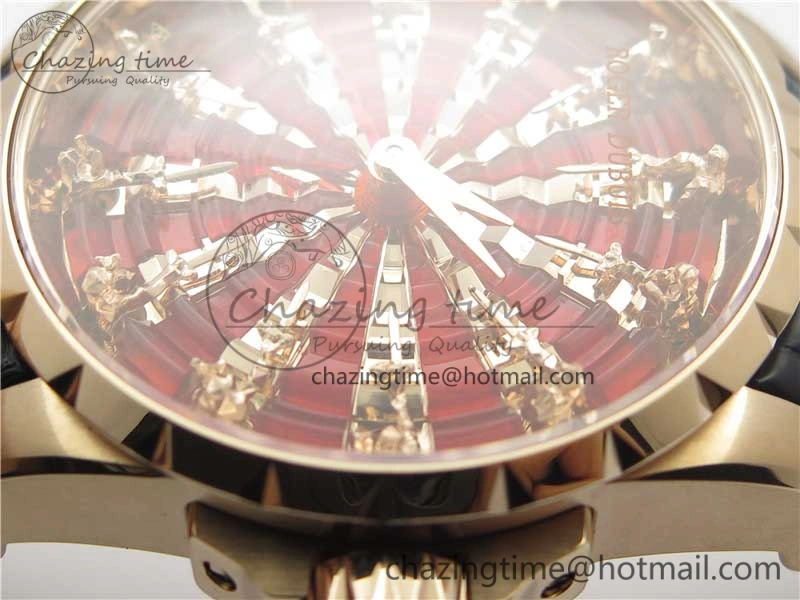 Excalibur Knights of the Round Table II RG ZZF Red Gold Crystal Dial on Black Leather Strap MIYOTA 8215