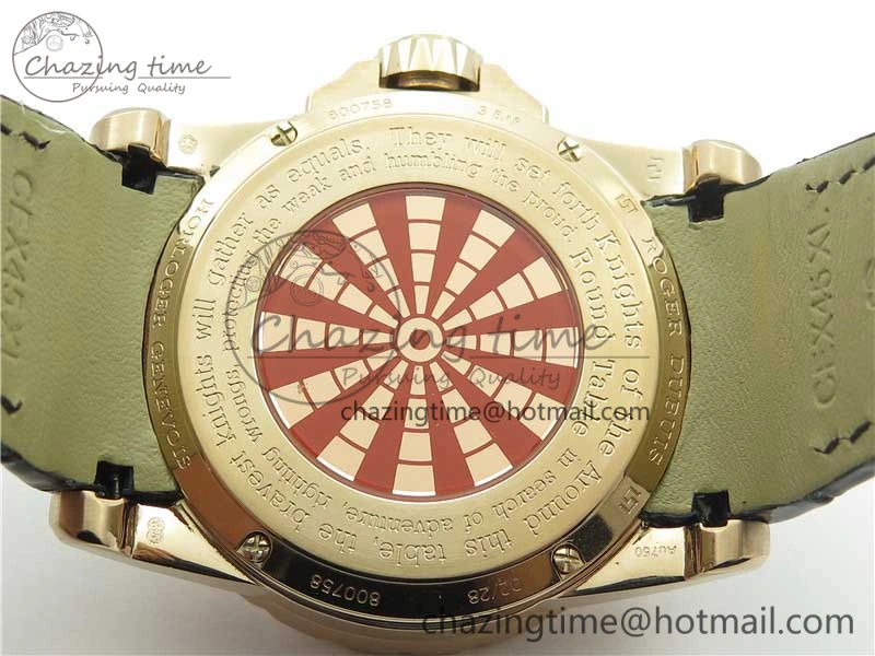 Excalibur Knights of the Round Table II RG ZZF Red Gold Crystal Dial on Black Leather Strap MIYOTA 8215
