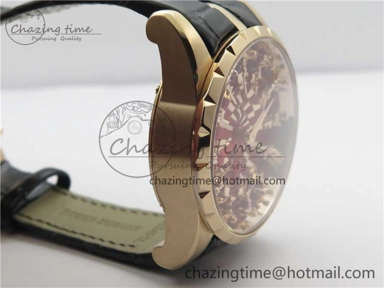 Excalibur Knights of the Round Table II RG ZZF Red Gold Crystal Dial on Black Leather Strap MIYOTA 8215
