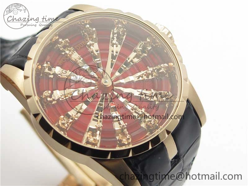 Excalibur Knights of the Round Table II RG ZZF Red Gold Crystal Dial on Black Leather Strap MIYOTA 8215