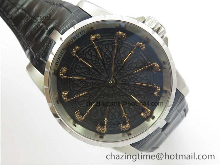 Excalibur Knights of the Round Table II SS ZF Best Edition Black Dial on Black Leather Strap MIYOTA 9015