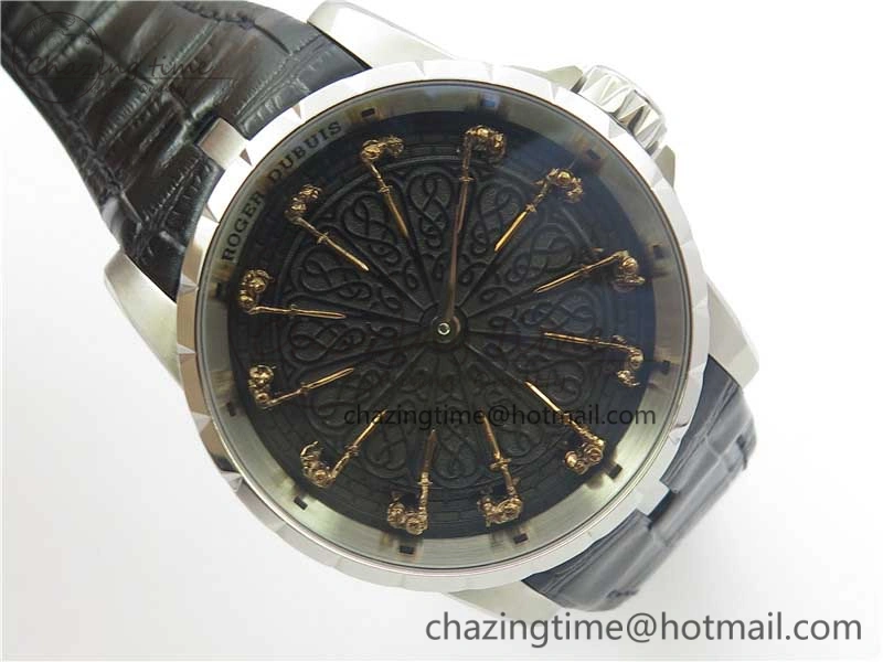 Excalibur Knights of the Round Table II SS ZF Best Edition Black Dial on Black Leather Strap MIYOTA 9015