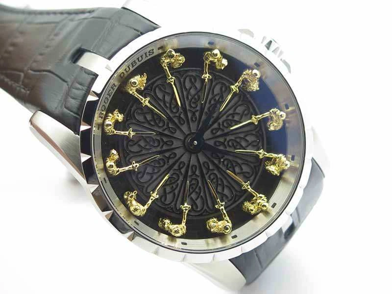 Excalibur RDDBEX0495 SS Black Dial On Black Leather Strap