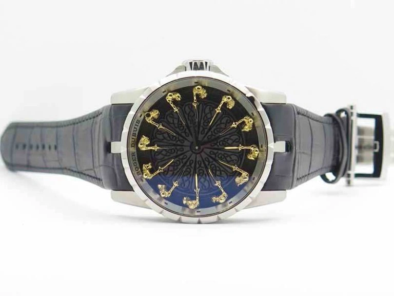 Excalibur RDDBEX0495 SS Black Dial On Black Leather Strap