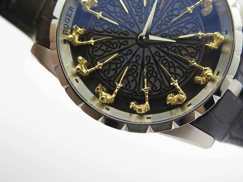 Excalibur RDDBEX0495 SS Black Dial On Black Leather Strap