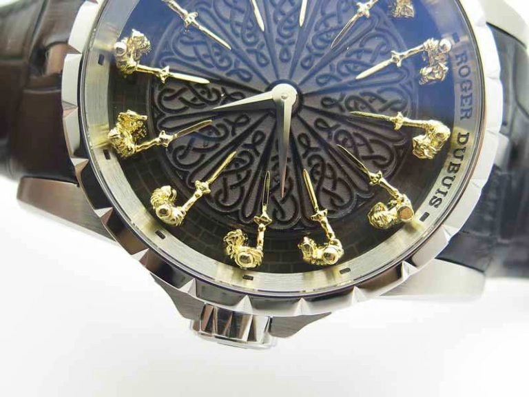 Excalibur RDDBEX0495 SS Black Dial On Black Leather Strap