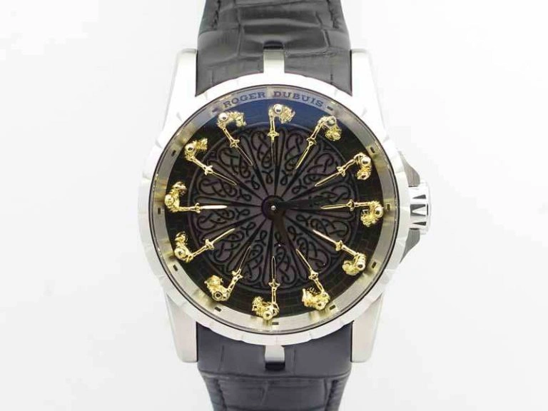 Excalibur RDDBEX0495 SS Black Dial On Black Leather Strap