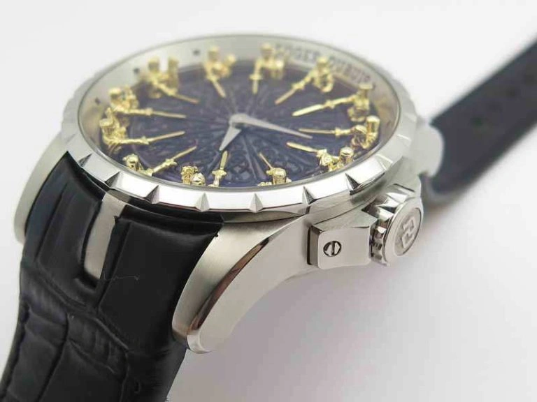Excalibur RDDBEX0495 SS Black Dial On Black Leather Strap