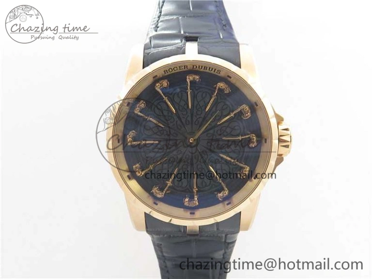 Excalibur RDDBEX0495 SS Black Dial On Black Leather Strap