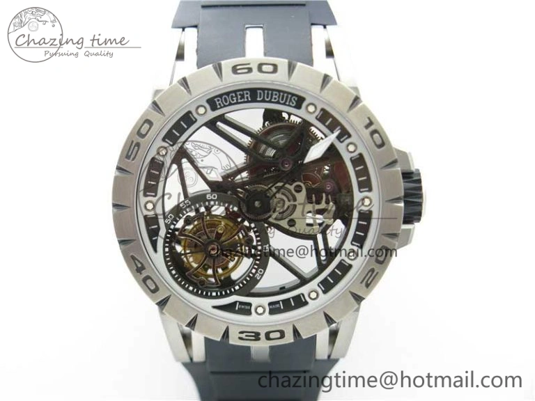 Excalibur RDDBEX0495 SS Black Dial On Black Leather Strap