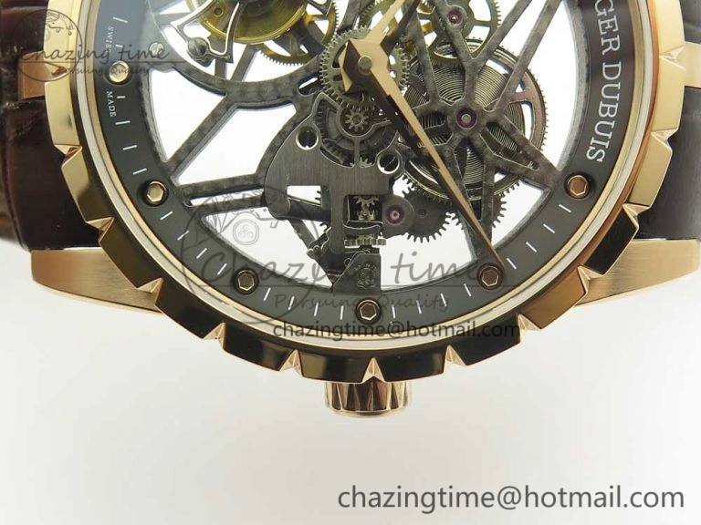 Excalibur Rddbex0392 RG BBR Best Edition Skeleton Dial on Brown Leather Strap A2136 Tourbillon