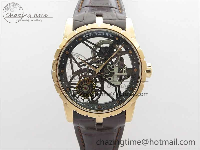 Excalibur Rddbex0393 RG BBR Best Edition Skeleton Dial on Brown Leather Strap A2136 Tourbillon V2