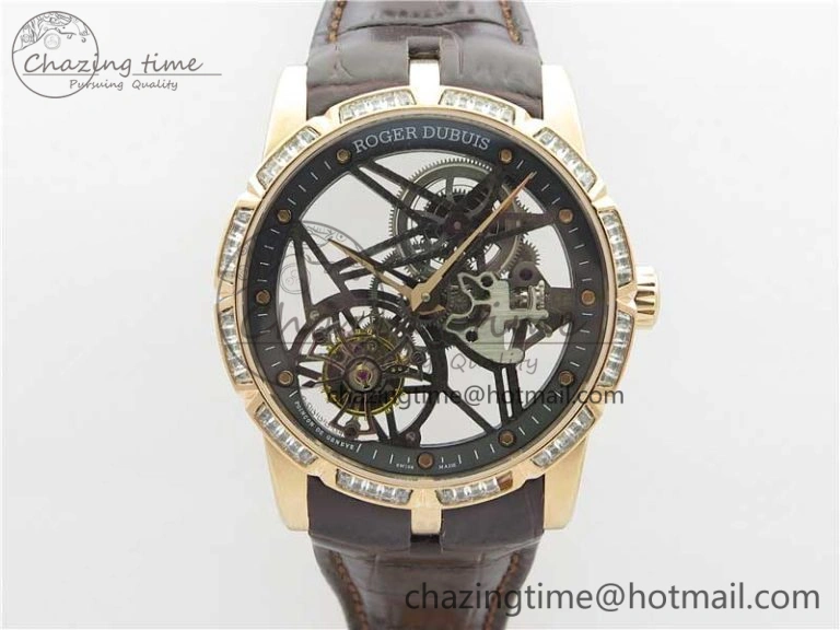 Excalibur Rddbex0393 RG BBR Best Edition Skeleton Dial on Brown Leather Strap A2136 Tourbillon V2