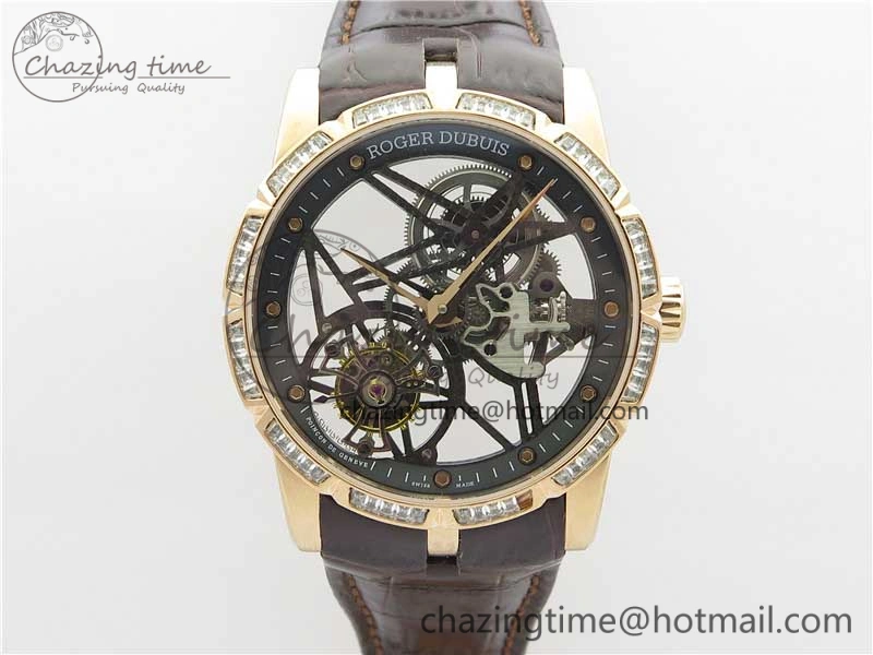 Excalibur Rddbex0393 RG Crystal Bezel BBR Best Edition Skeleton Dial on Brown Leather Strap A2136 Tourbillon V2