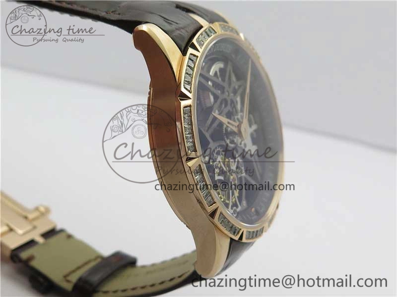 Excalibur Rddbex0393 RG Crystal Bezel BBR Best Edition Skeleton Dial on Brown Leather Strap A2136 Tourbillon V2