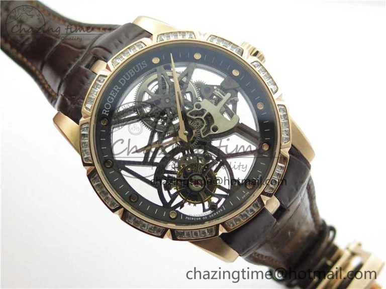 Excalibur Rddbex0393 RG Crystal Bezel BBR Best Edition Skeleton Dial on Brown Leather Strap A2136 Tourbillon V2