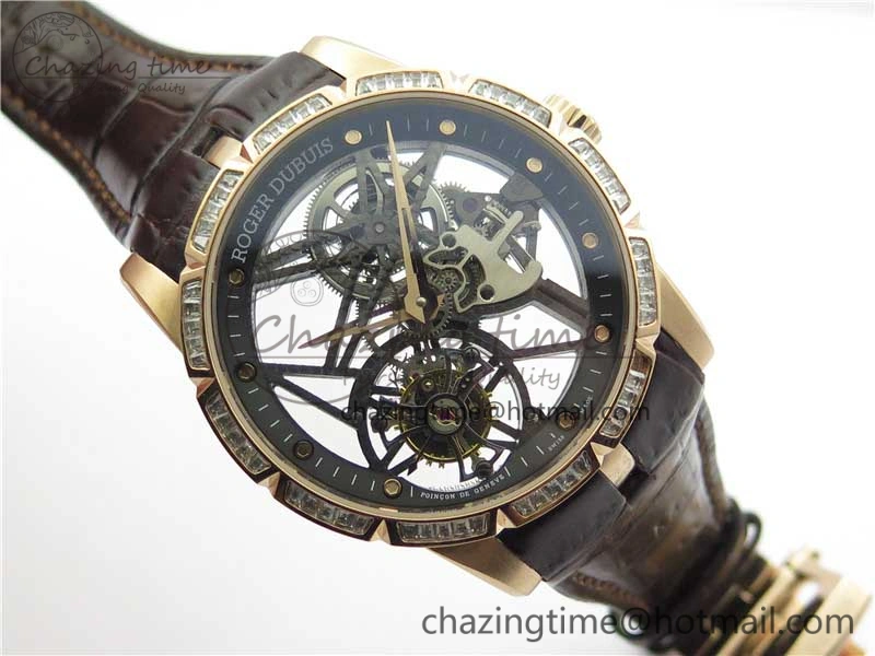 Excalibur Rddbex0393 RG Crystal Bezel BBR Best Edition Skeleton Dial on Brown Leather Strap A2136 Tourbillon V2