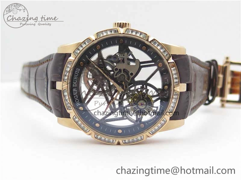 Excalibur Rddbex0393 RG Crystal Bezel BBR Best Edition Skeleton Dial on Brown Leather Strap A2136 Tourbillon V2