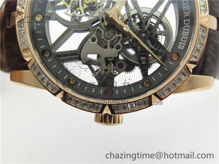 Excalibur Rddbex0393 RG Crystal Bezel BBR Best Edition Skeleton Dial on Brown Leather Strap A2136 Tourbillon V2