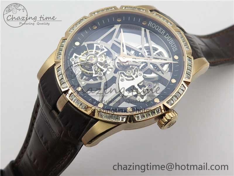 Excalibur Rddbex0393 RG Crystal Bezel BBR Best Edition Skeleton Dial on Brown Leather Strap A2136 Tourbillon V2