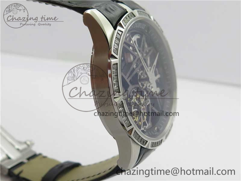 Excalibur Rddbex0393 SS Crystal Bezel BBR Best Edition Skeleton Dial on Black Leather Strap A2136 Tourbillon V2