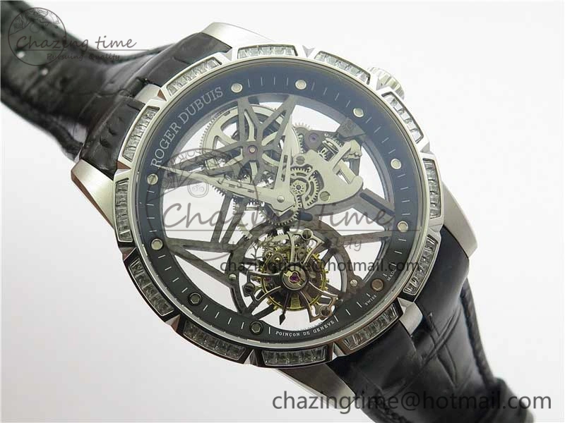 Excalibur Rddbex0393 SS Crystal Bezel BBR Best Edition Skeleton Dial on Black Leather Strap A2136 Tourbillon V2
