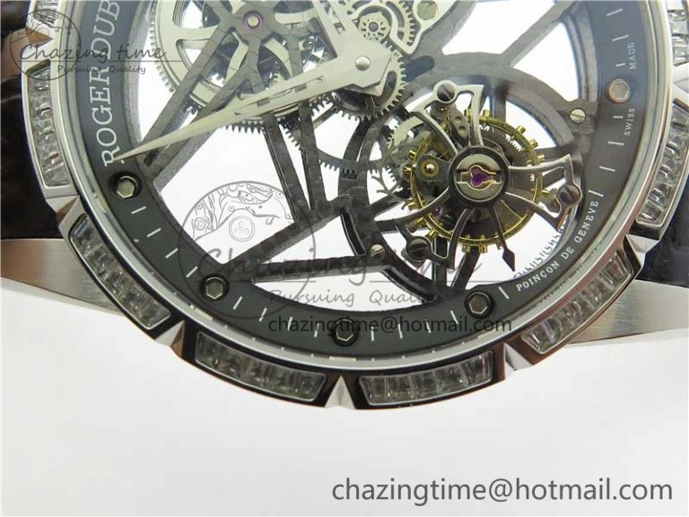 Excalibur Rddbex0393 SS Crystal Bezel BBR Best Edition Skeleton Dial on Black Leather Strap A2136 Tourbillon V2
