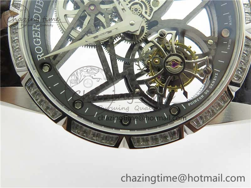 Excalibur Rddbex0393 SS Crystal Bezel BBR Best Edition Skeleton Dial on Black Leather Strap A2136 Tourbillon V2