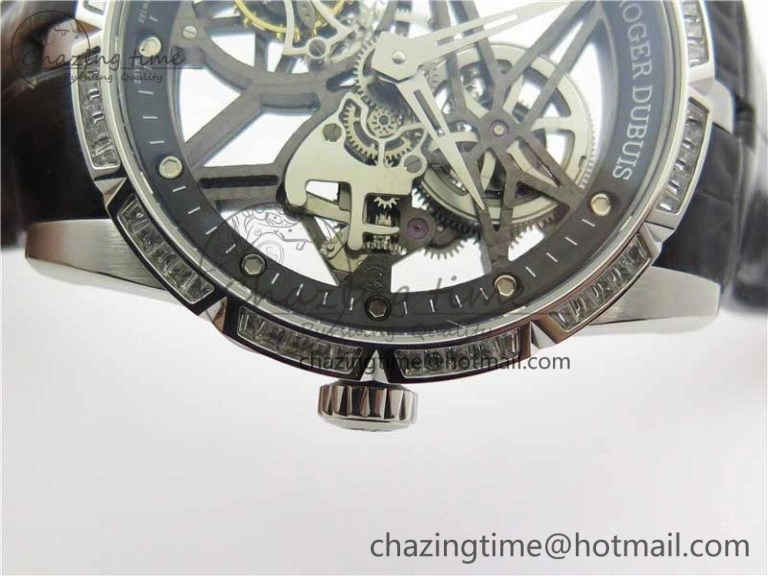 Excalibur Rddbex0393 SS Crystal Bezel BBR Best Edition Skeleton Dial on Black Leather Strap A2136 Tourbillon V2
