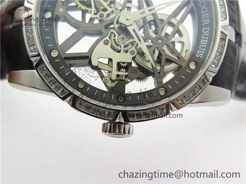 Excalibur Rddbex0393 SS Crystal Bezel BBR Best Edition Skeleton Dial on Black Leather Strap A2136 Tourbillon V2