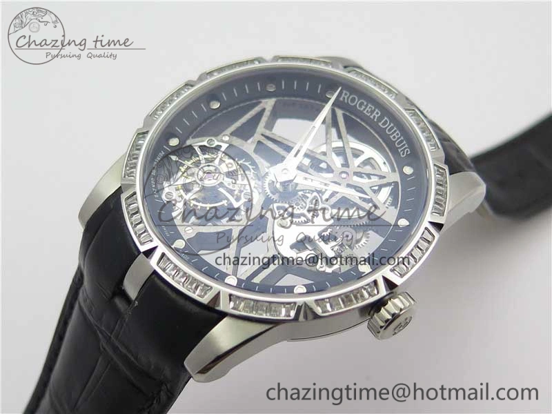 Excalibur Rddbex0393 SS Crystal Bezel BBR Best Edition Skeleton Dial on Black Leather Strap A2136 Tourbillon V2