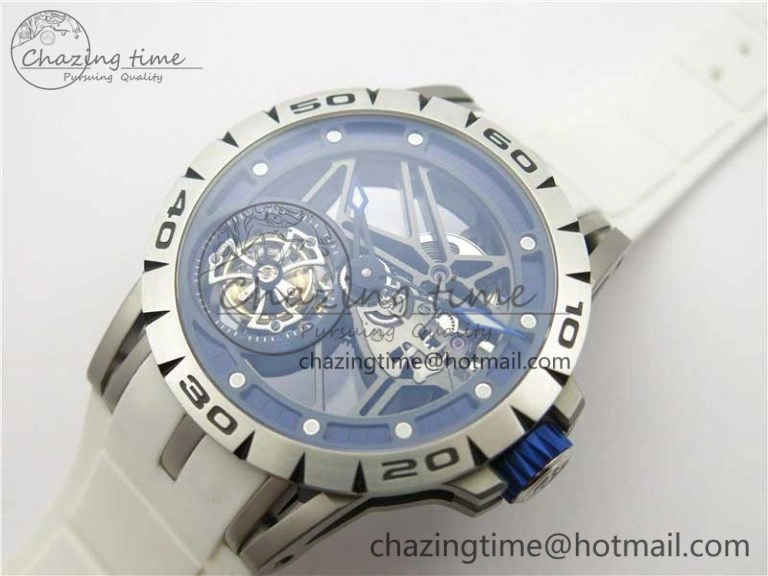 Excalibur Rddbex0479 SS JBF Best Edition Skeleton Dial on White Rubber Strap Tourbillon
