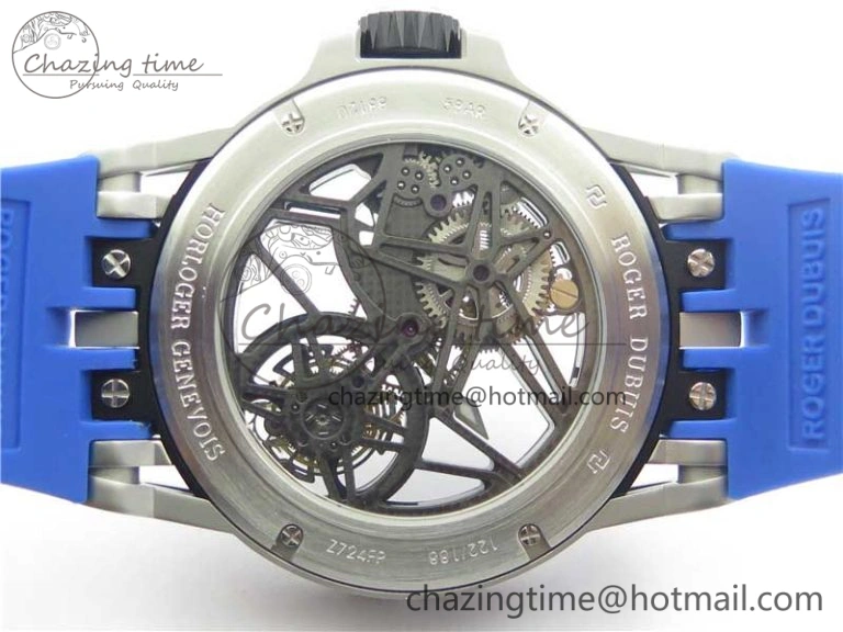 Excalibur Sports Tourbillon SS JBF Best Edition Skeleton Black Dial on Blue Rubber Strap